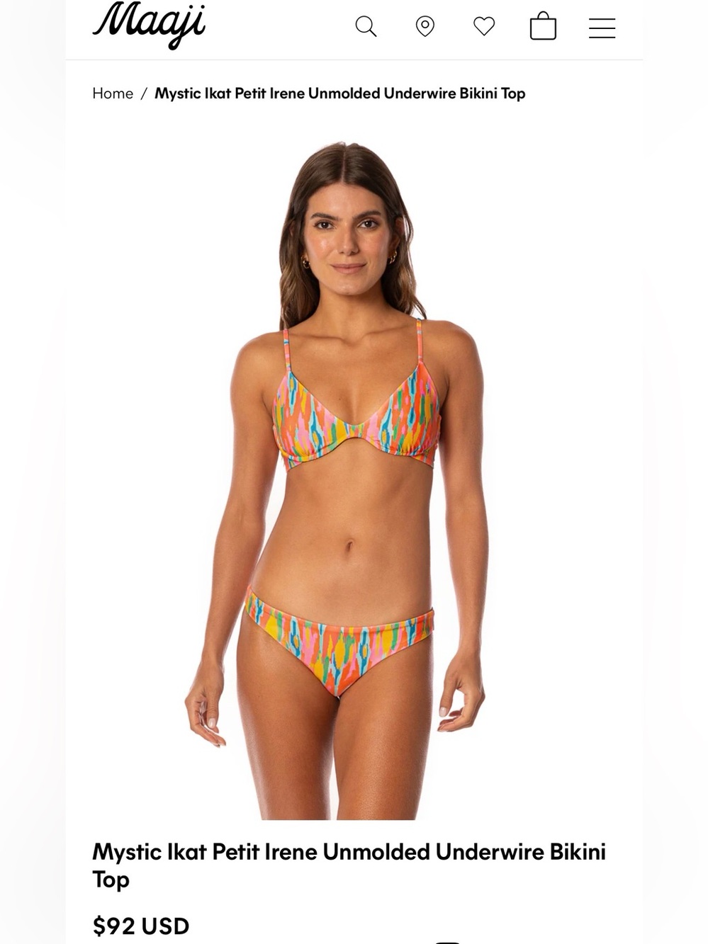 Mystic Ikat Petit Irene Unmolded Underwire Bikini Top - Reversible - Size Small
